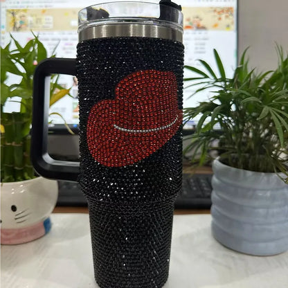 Diamond Bling Handle Cup Rhinestone Tumbler Vaccum Steel Stainless Bottle Thermal Insulation Kettle Coffee Mug Handcraft Gift