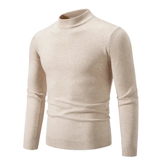 Autumn Men's Half Turtleneck Sweater Solid Color Basic Style Casual Fashion Knitwear Slim Fit High Elastic Male Warm Pullovers