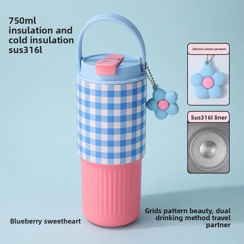 Cute Tumbler 750ML Water Bottle 316 Stainless Steel Vacuum Thermos Bottle Insulated Portable Thermos Cup Gift For Woman Girl