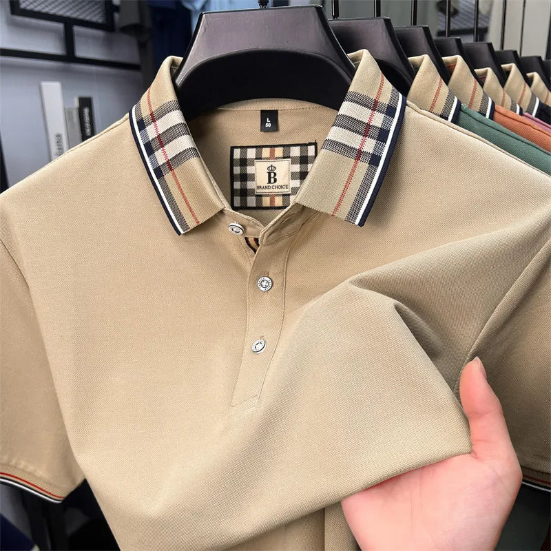 Luxury brand short sleeve polo shirt men fashion simple solid color summer new mercerized cotton breathable casual lapel T shirt