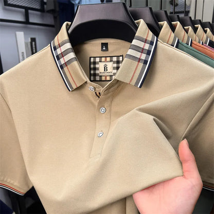 Luxury brand short sleeve polo shirt men fashion simple solid color summer new mercerized cotton breathable casual lapel T shirt