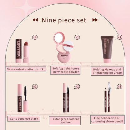 Gift Box 9-piece Lipstick Powder Mascara Eyebrow Pencil Set