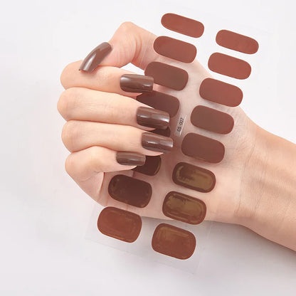 16p solid color stickers nail art supplies European and American simple decals oil film decals press on nails stickers designer