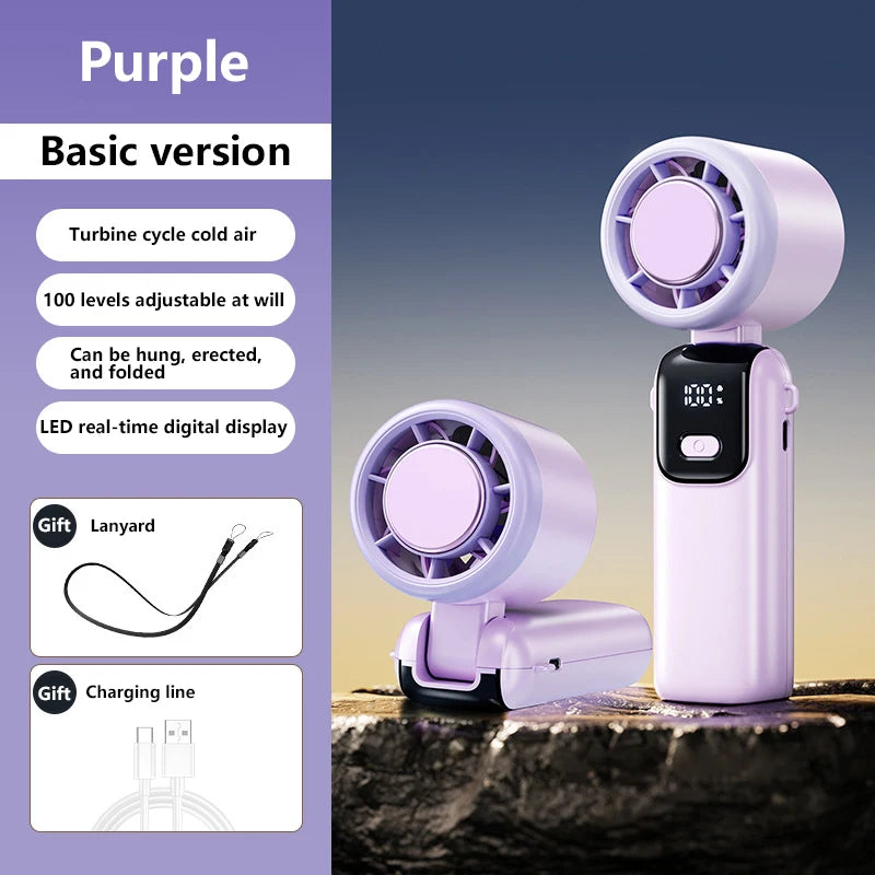 Lenovo Ice Cooling Handheld Fan 100 Speeds Turbo Portable USB Desk Fan Foldable/Hangable for Outdoor Fast Chill Ice Compress