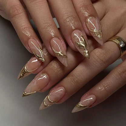 French Fake Nails Red Five-pointed Star False Nails Full Cover Press on Nail Tips y2k Nail Art Almond Artificial Nail Patches