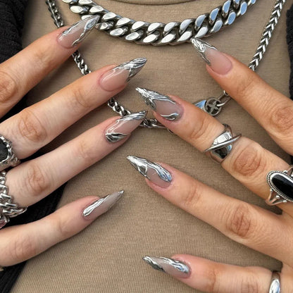French Fake Nails Red Five-pointed Star False Nails Full Cover Press on Nail Tips y2k Nail Art Almond Artificial Nail Patches