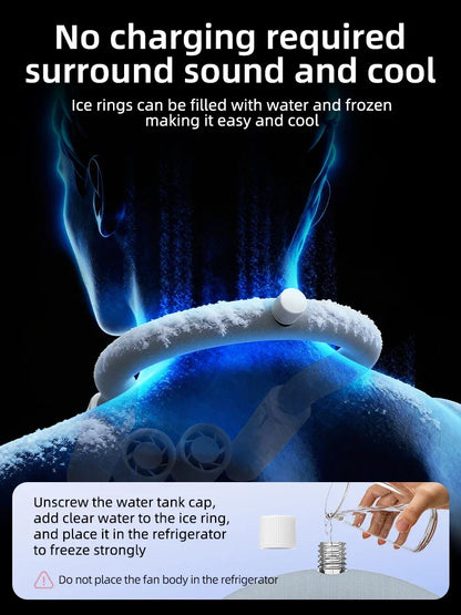 Detachable Ice-Cool Neck Fan, 360° Cooling with Freezable Ice Ring , 3 Speeds, Large Battery, Hands-Free for Outdoor, Commuting