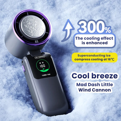 2025 New Ice Pack High-Speed Handheld Eletirc Fan 100 Speed Adjustable Folding Mini Fan Portable Outdoor Hanging Neck Small Fan