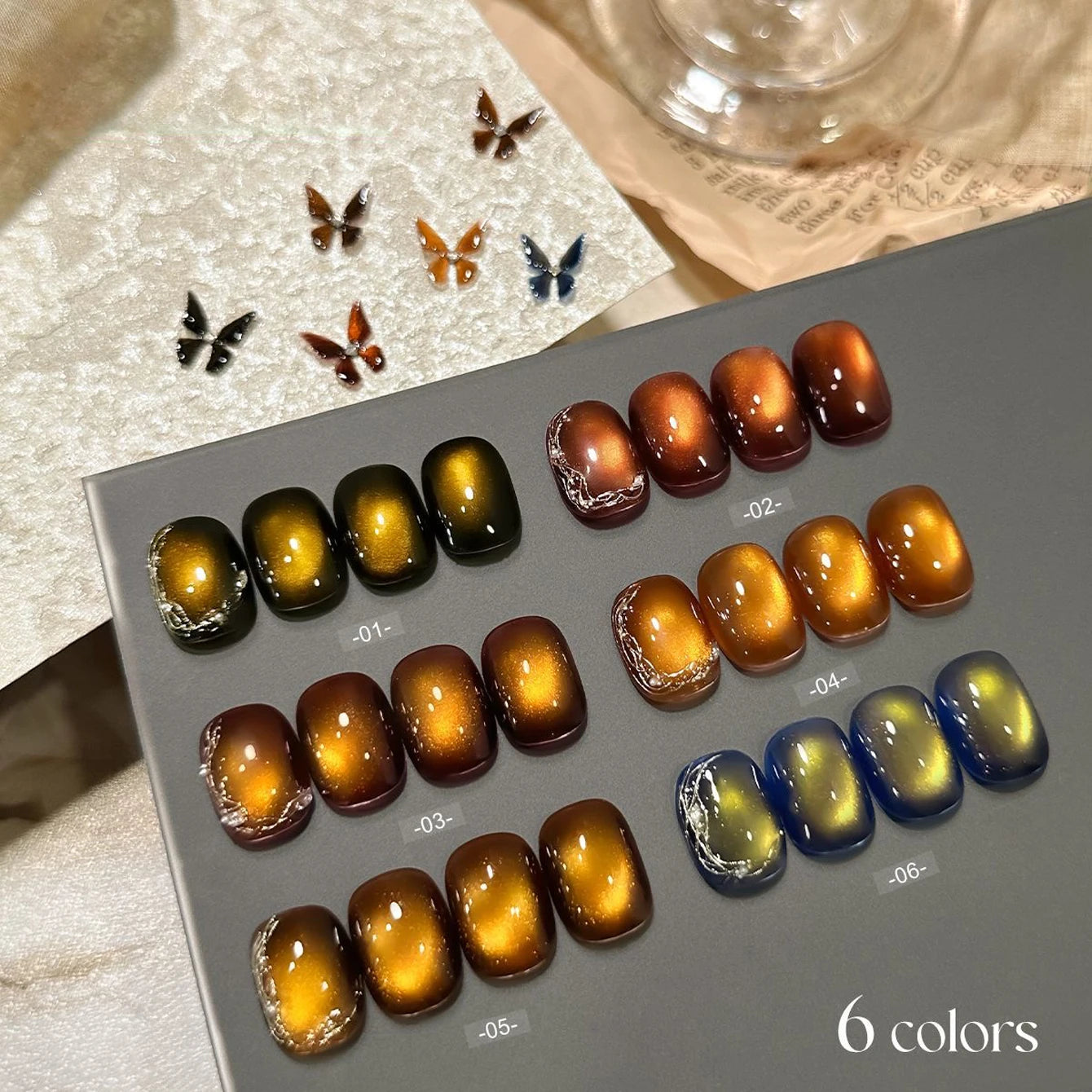 MIANEL 10ml Winter Nails Sea Sunset Golden Light Cat Eye Gel Nail Polish Satin Glass Beads Nail Polish Black Nails 1-10pcs