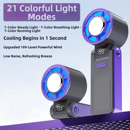 Ice Compress Cool Refrigeration Electric Fan Colorful Lighting Foldable Mini Handheld Fan Powerful Airflow High Wind Speed