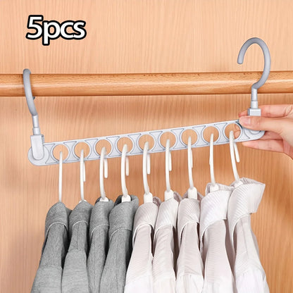 1/5pcs - 9-hole Clothes hanger Space Saving Hanger multi-function folding magic hangers drying Racks Scarf clothes Storage