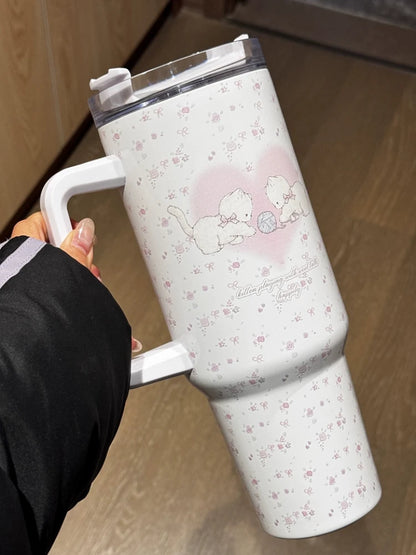 Large Cat Tumbler - Cute 304 Stainless Steel Straw Mug, Insulated Water Bottle for Home Car,Leak Proof Travel Cup,Gift for Women