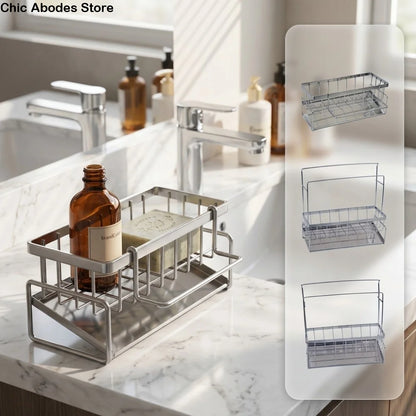Stainless Steel Metal Sponge Holder Multi-Functional Space-Saving Sink Shelf Rust-Proof Automatic Drainage Sink Organizer Sink