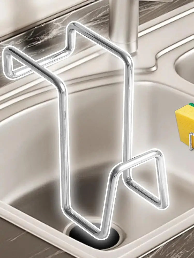Sink sponge rack Double-Basin Sink Dish Sponge Holder Rack Removable Stainless Steel Stand Quick Draining Organizer