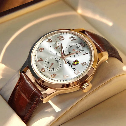 2025 Mens Watch Chronograph Moon Phase Pattern Luminous Top Luxury Sport Male Wristwatch Leather Men Quartz Watches Casual Clock