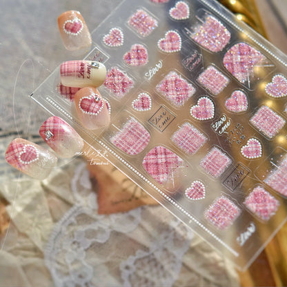 Thin and Tough Nails Sticker 3D Cute Pink Starry Sky Nail Art Stickers Long Bows Ribbon Self Adhesive Nail Decoration Decals DIY