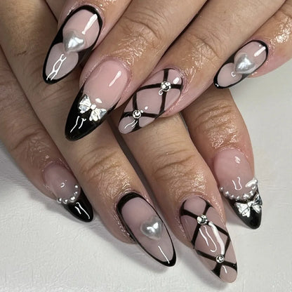 French Fake Nails Red Five-pointed Star False Nails Full Cover Press on Nail Tips y2k Nail Art Almond Artificial Nail Patches