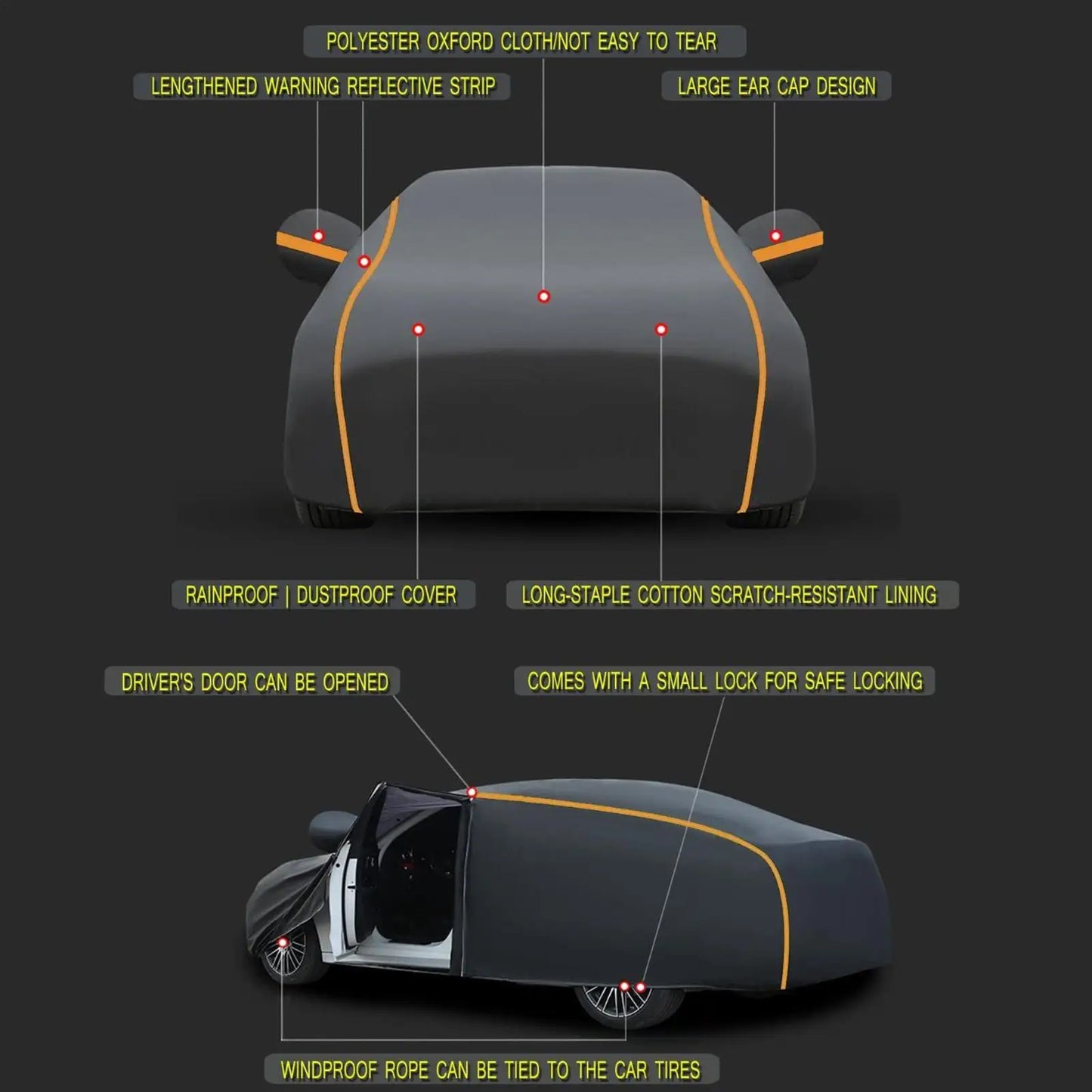 All Weather Waterproof Car Cover Heavy Duty Full Coverage Protection from Rain Sun Snow & Dust for Outdoor Parking & Long Term