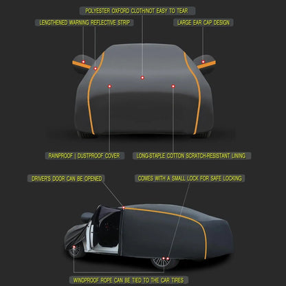 All Weather Waterproof Car Cover Heavy Duty Full Coverage Protection from Rain Sun Snow & Dust for Outdoor Parking & Long Term