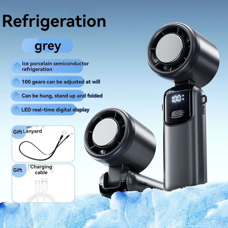 Outdoor Fan Hanging Ice Pack Handheld High-speed Fan Folding 100 Speed Infinitely Adjustable Fan Portable Suitable Rechargeable