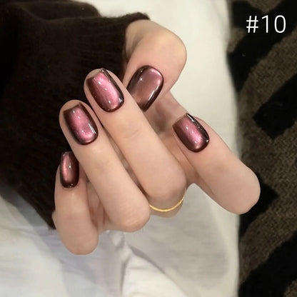 MIANEL 10ml Winter Nails Sea Sunset Golden Light Cat Eye Gel Nail Polish Satin Glass Beads Nail Polish Black Nails 1-10pcs