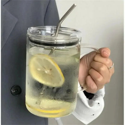 1000ML Drinking Glass Tumbler With Lid And Straw Glass Coffee Cup Glass Mug Milk Juice Cup Transparent Cup Juice Mocha Cups