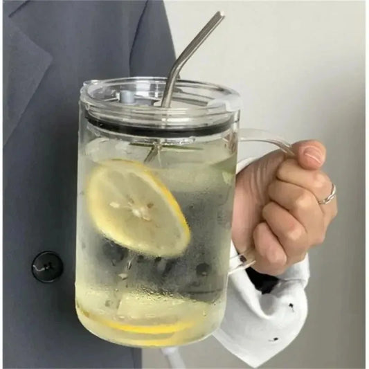 1000ML Drinking Glass Tumbler With Lid And Straw Glass Coffee Cup Glass Mug Milk Juice Cup Transparent Cup Juice Mocha Cups