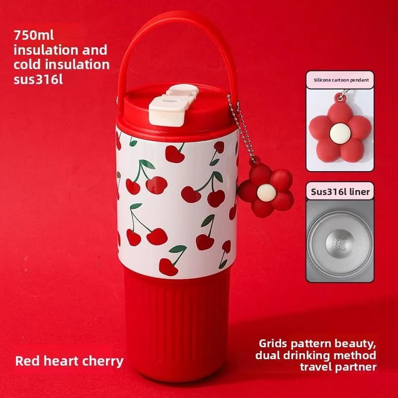 Cute Tumbler 750ML Water Bottle 316 Stainless Steel Vacuum Thermos Bottle Insulated Portable Thermos Cup Gift For Woman Girl
