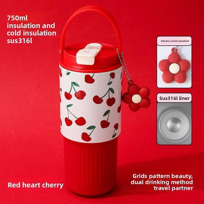 Cute Tumbler 750ML Water Bottle 316 Stainless Steel Vacuum Thermos Bottle Insulated Portable Thermos Cup Gift For Woman Girl