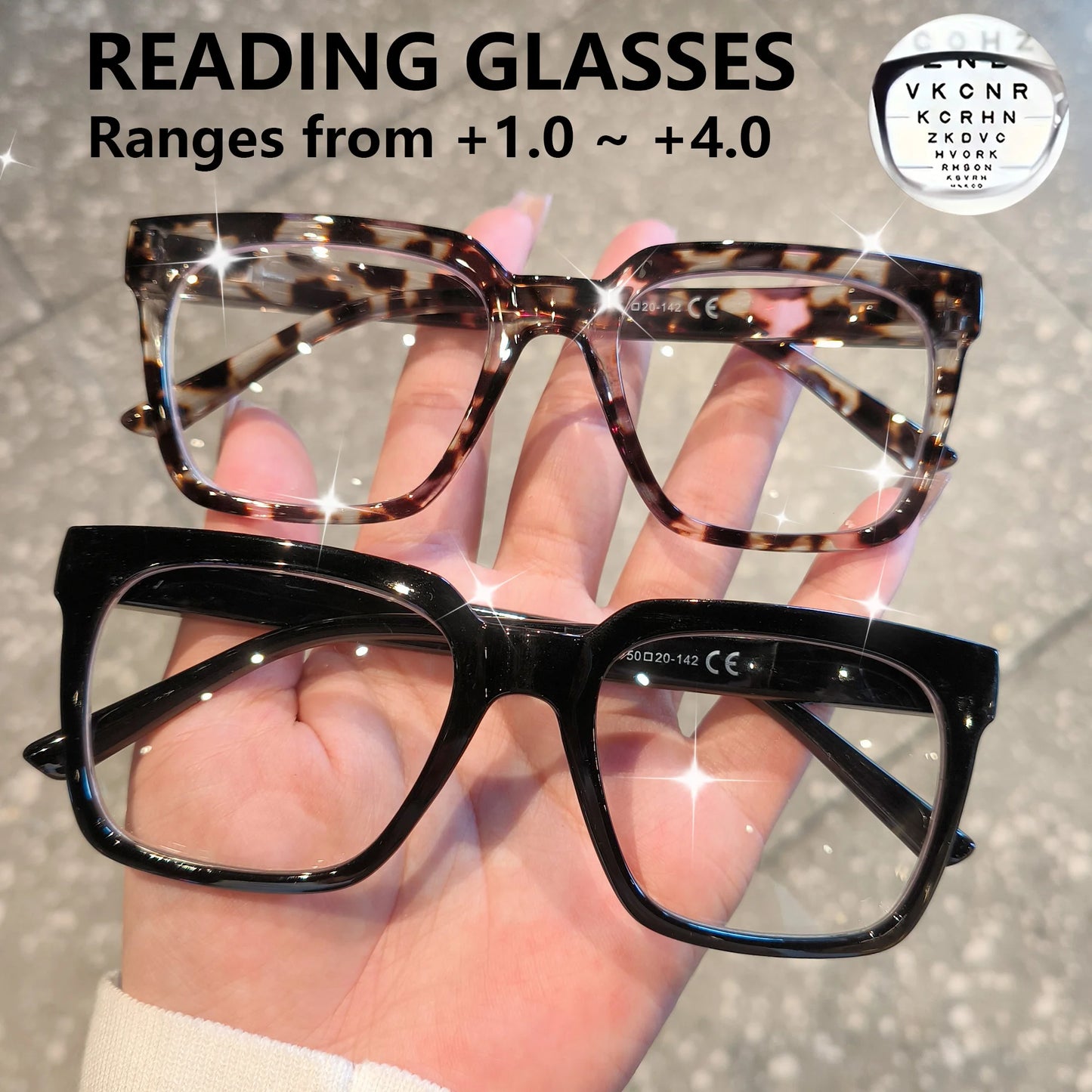Oprah Style Reading Glasses for Women Men, Computer Square Readers with Spring Hinge, +1.0 To +4.0