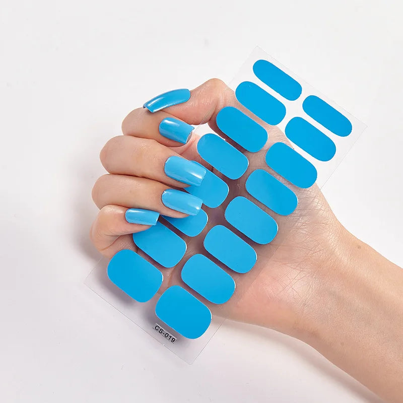 16p solid color stickers nail art supplies European and American simple decals oil film decals press on nails stickers designer