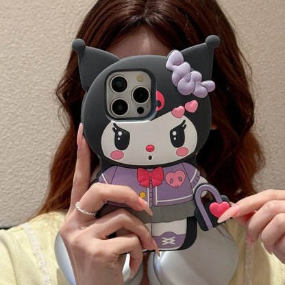 Cute 3D Cartoon Kuromi Phone Case for iPhone 17 Pro17 16 15 14 13 12 11 Pro Max 16 Plus Shockproof Soft Silicone Phone Cases