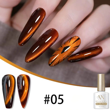 MIANEL 10ml Winter Nails Sea Sunset Golden Light Cat Eye Gel Nail Polish Satin Glass Beads Nail Polish Black Nails 1-10pcs