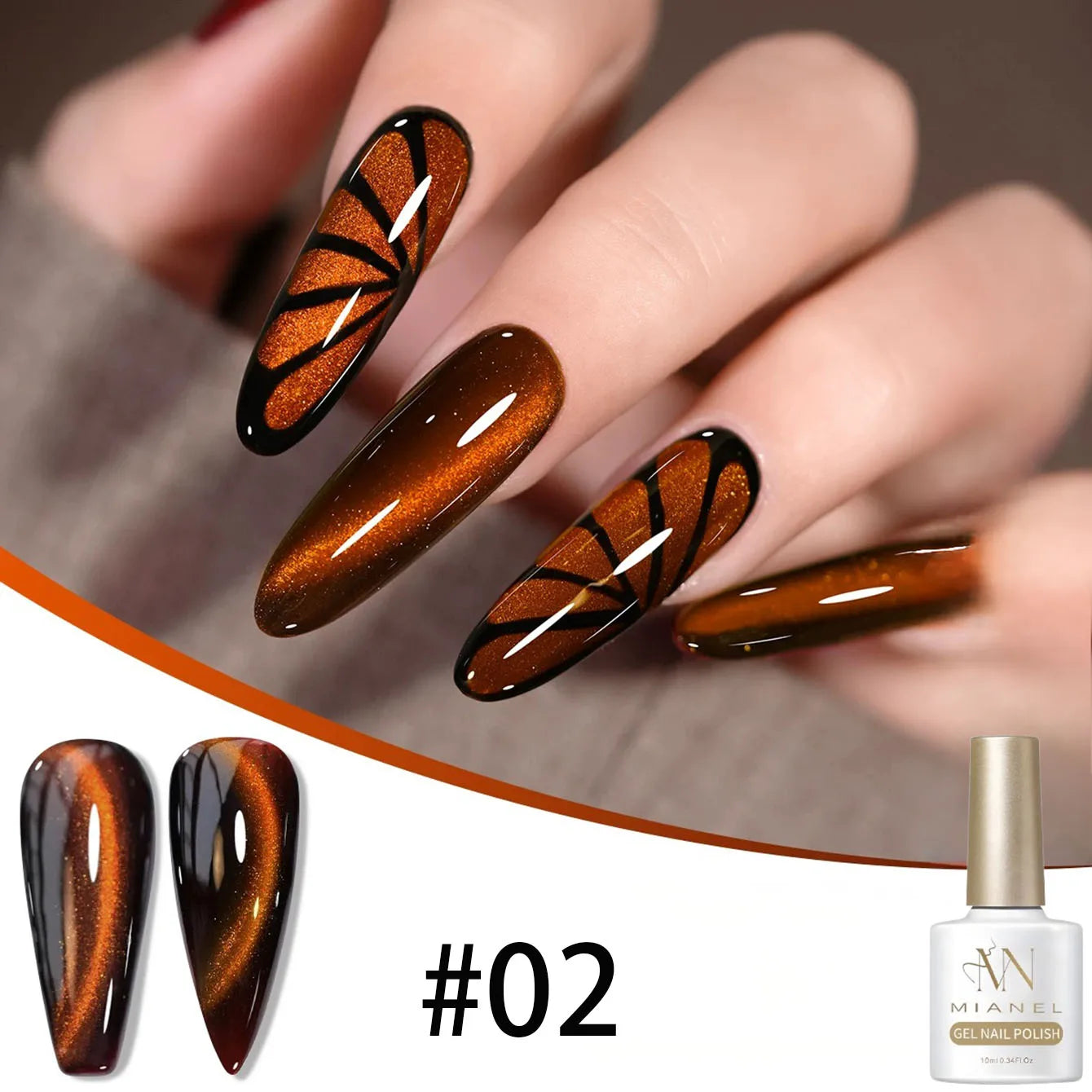 MIANEL 10ml Winter Nails Sea Sunset Golden Light Cat Eye Gel Nail Polish Satin Glass Beads Nail Polish Black Nails 1-10pcs