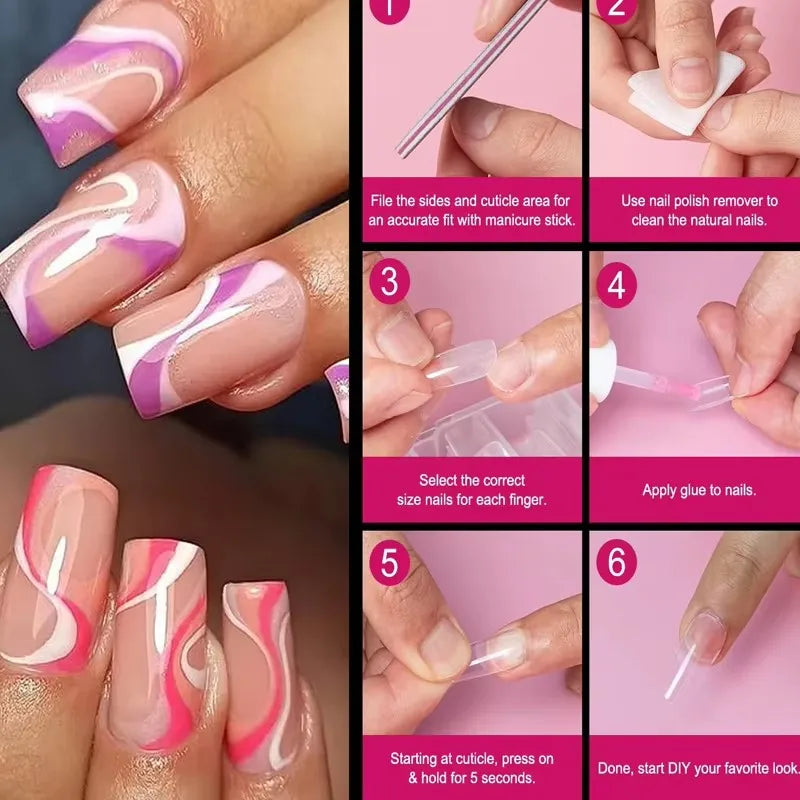 600 Square Nail Tips Artificial Full Cover Nail Tips Soft Transparent Gel Nail Tips 12 Sizes of Acrylic Square Press-On Nails