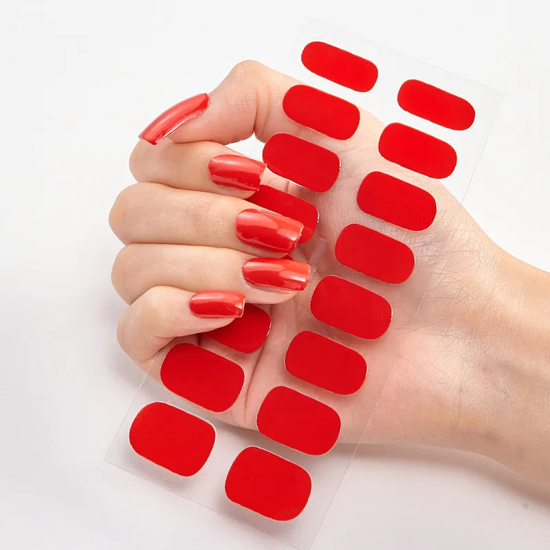 16p solid color stickers nail art supplies European and American simple decals oil film decals press on nails stickers designer