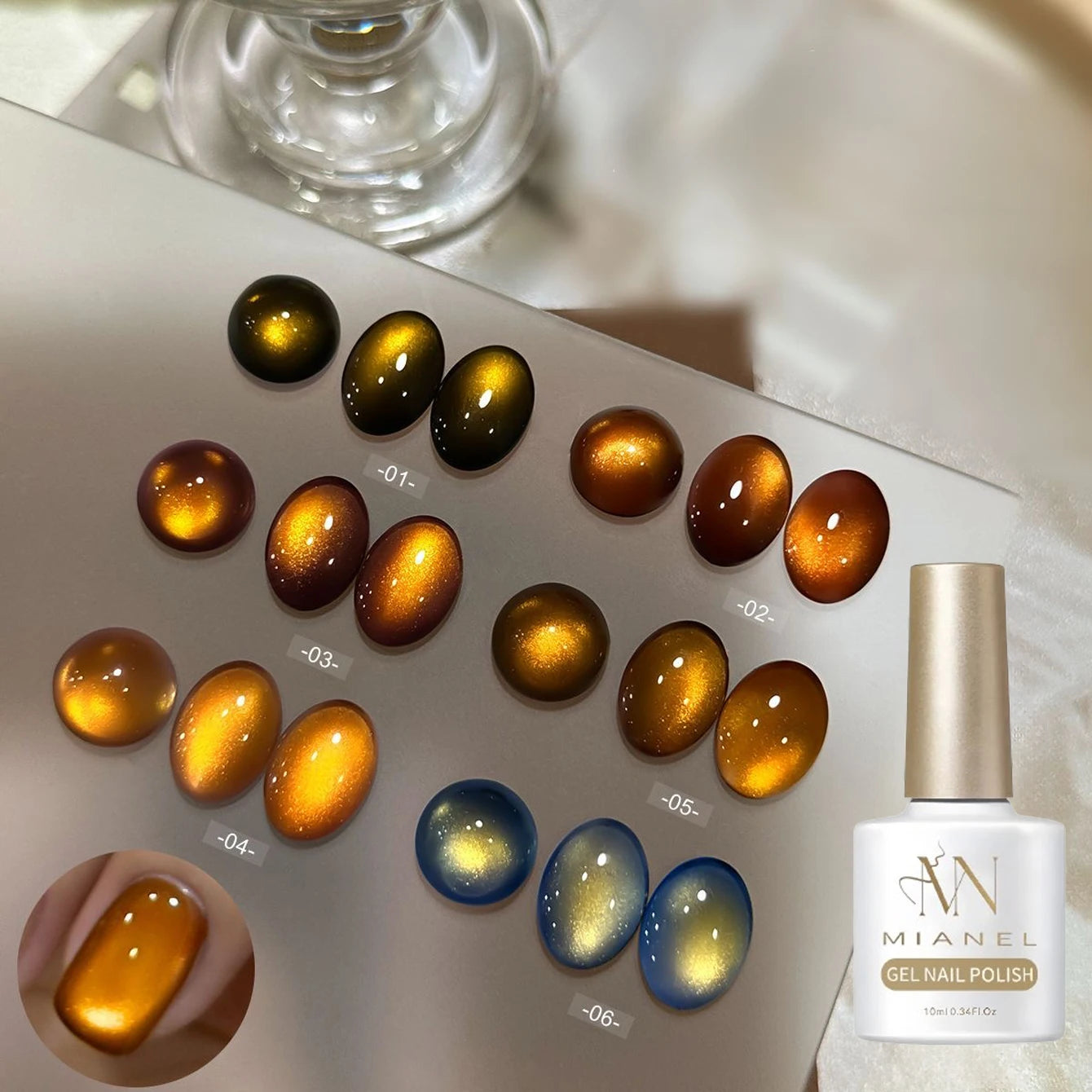 MIANEL 10ml Winter Nails Sea Sunset Golden Light Cat Eye Gel Nail Polish Satin Glass Beads Nail Polish Black Nails 1-10pcs