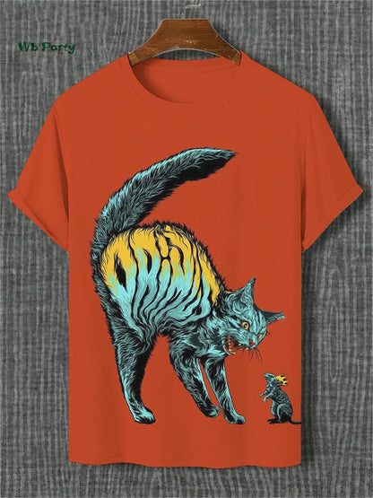 Cat Pattern Men's T-Shirt 3D Print Funny Animal Short Sleeve T-Shirt Oversized Tops Summer Daily Outdoor Casual Men's Clothing