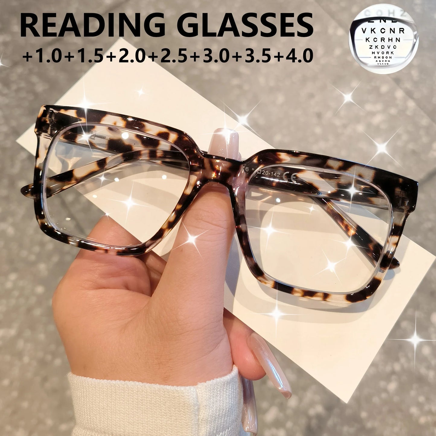 Oprah Style Reading Glasses for Women Men, Computer Square Readers with Spring Hinge, +1.0 To +4.0