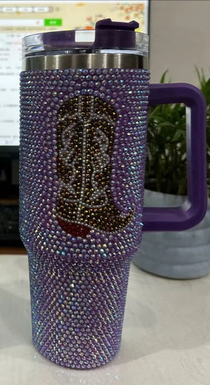 Diamond Bling Handle Cup Rhinestone Tumbler Vaccum Steel Stainless Bottle Thermal Insulation Kettle Coffee Mug Handcraft Gift