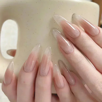 24Pc False Nails with Glue Almond Black Red Gradient Design Detachable Rhinestone Acrylic Fake Nail Long Stiletto Press on Nails