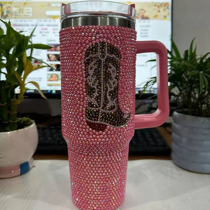Diamond Bling Handle Cup Rhinestone Tumbler Vaccum Steel Stainless Bottle Thermal Insulation Kettle Coffee Mug Handcraft Gift