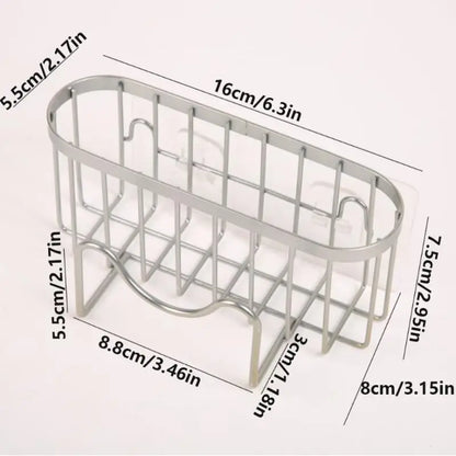 Sink Organizer - Stainless Steel Suction Sponge Stand - Fast-Draining, Easy-Clean Holder with Hook for Modern Kitchens
