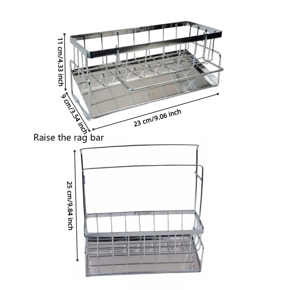 Stainless Steel Metal Sponge Holder Multi-Functional Space-Saving Sink Shelf Rust-Proof Automatic Drainage Sink Organizer Sink