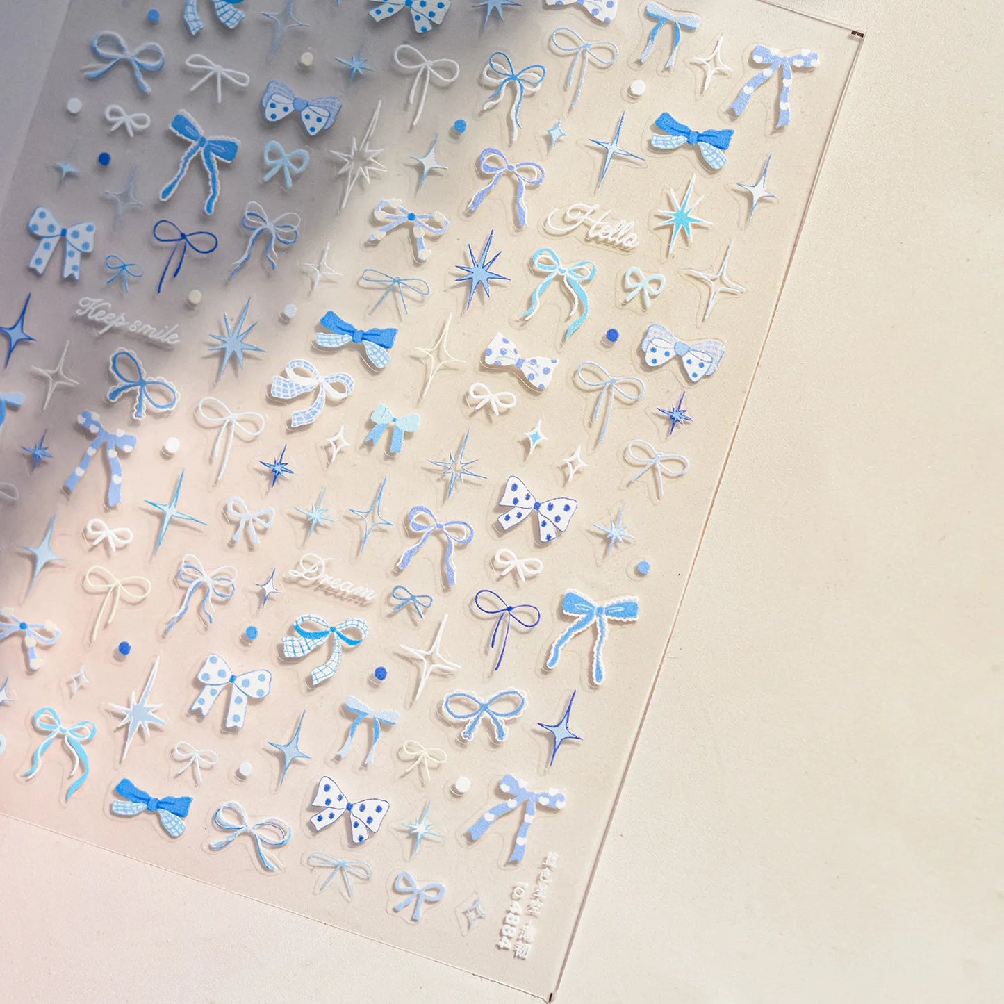 Thin and Tough Nails Sticker 3D Cute Pink Starry Sky Nail Art Stickers Long Bows Ribbon Self Adhesive Nail Decoration Decals DIY